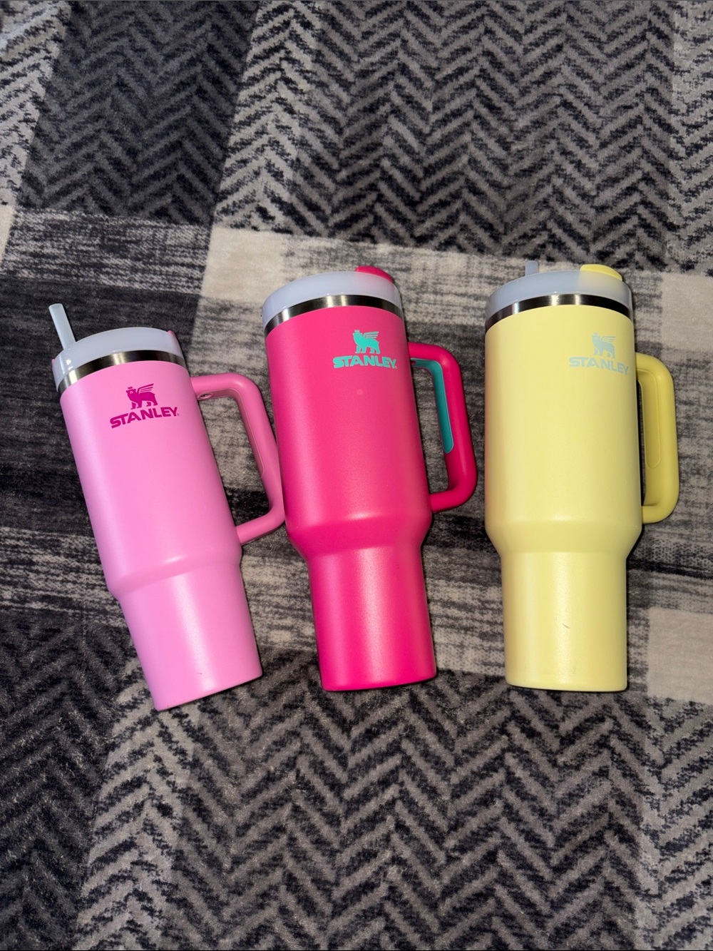 Stanley Bright Pink, Hot Pink & Yellow Travel Tumblers with Handles